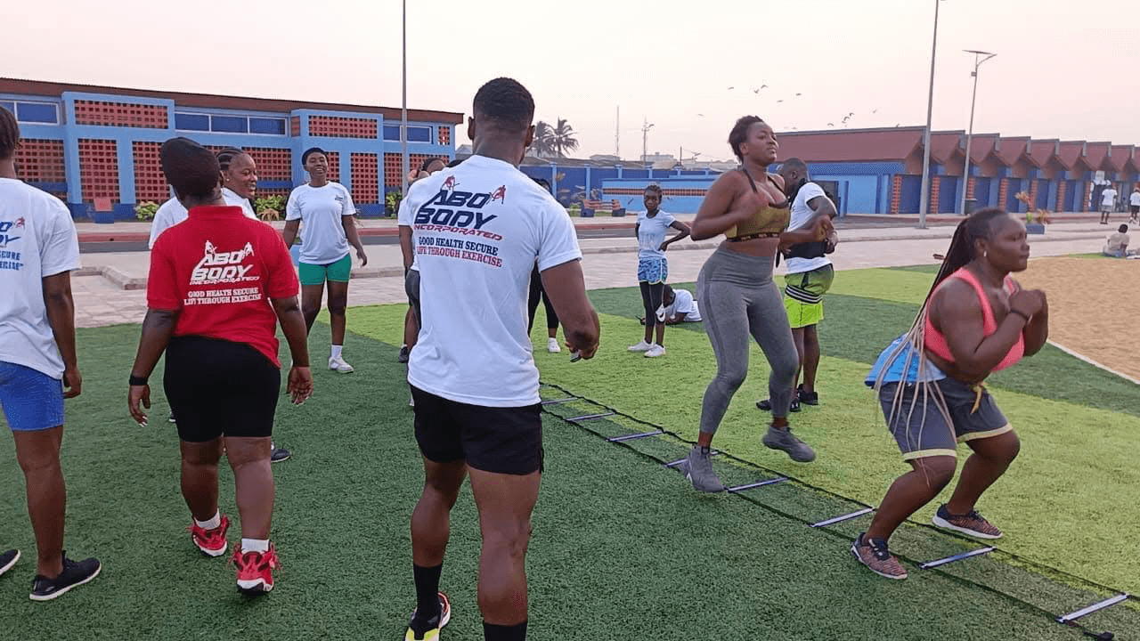 Abel Gebor leading a community group cardio session